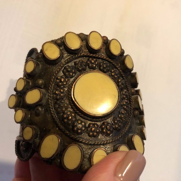 Unknown Jewelry - Copper color wide cuff bracelet with ivory color stones